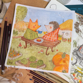 Чаепитие ёжика и лиса в саду (masha bgd)