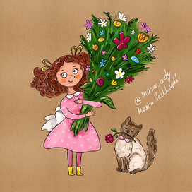 Девушка с букетом цветов 