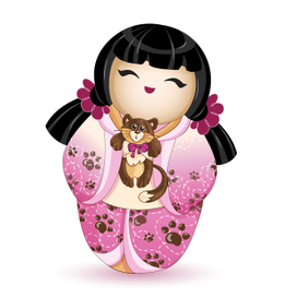 Японская кукла кокеши с котенком