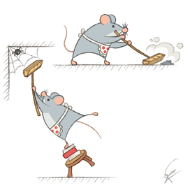 Мышка убирает домик