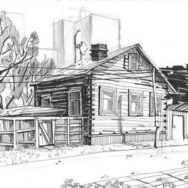 Деревянный дом в городе