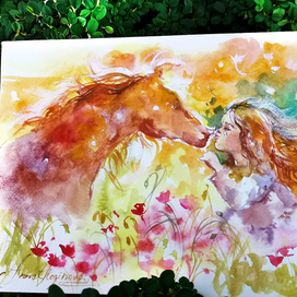 Август картина акварелью 