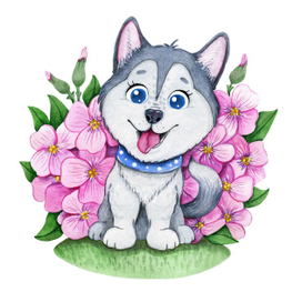 Хаски с цветами