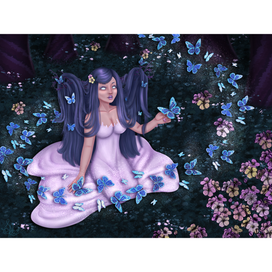 Лесная нимфа среди бабочек