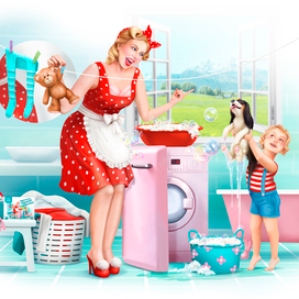 Пин Ап иллюстрация для упаковки стирального порошка