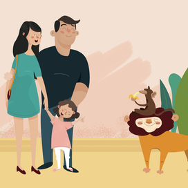 Семья в зоопарке