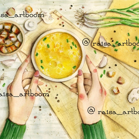 Бульон с гренками