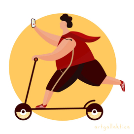 Мужчина на самокате, селфи