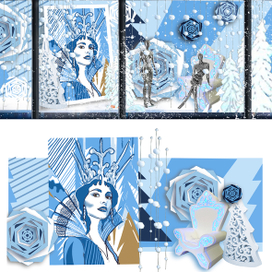 Оформление новогодней витрины магазина