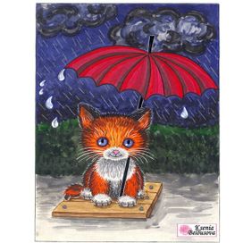 Котенок под зонтиком