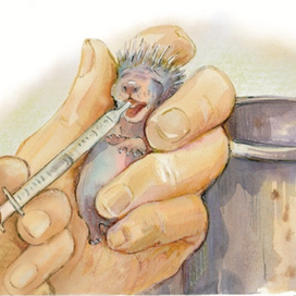 Дядя Ваня поит ежонка