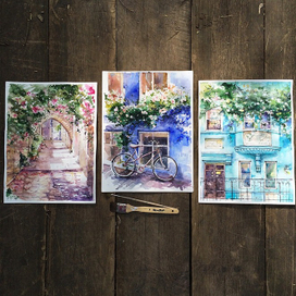 Триптих "Цветущие деревья" 