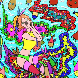 Девушка плывет на рыбе