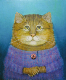 портрет котика в джемпере с пуговкой