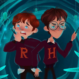 Гарри и Рон в пещере Арагога