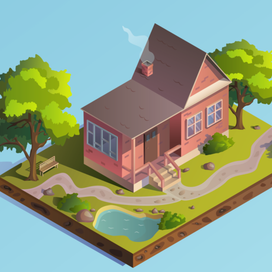 Векторная иллюстрация в изометрии.Дачный домик.