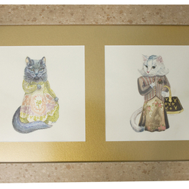 Cats in dresses by Michal Negrin with a bag from Louis Vuitton