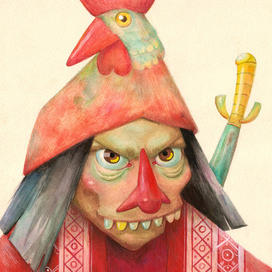 Странный человек с петухом на голове