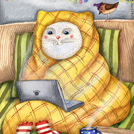 Кот в желтом одеяле