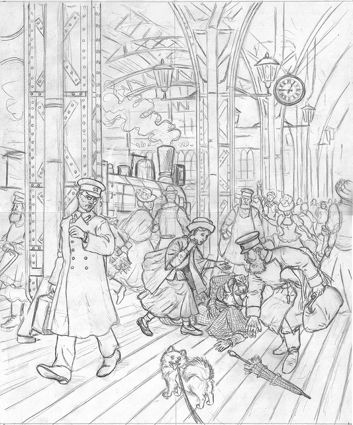 На Царскосельском вокзале. Эскиз.