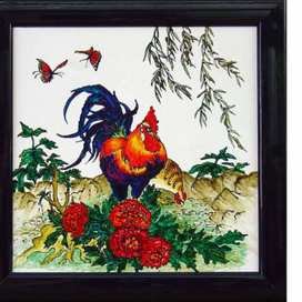 Петух и пионы