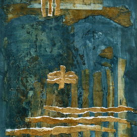 Абстрактный сине-золотой пейзаж