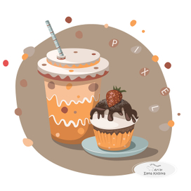 Векторная иллюстрация - кофе и пироженое