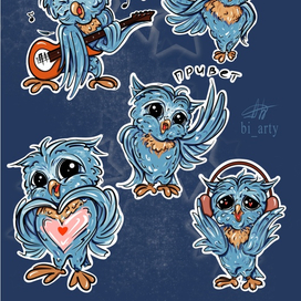 Стикерпак сова-рокер