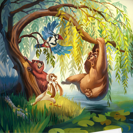 Иллюстрация к детской сказке «Заяц и вкусная ива»