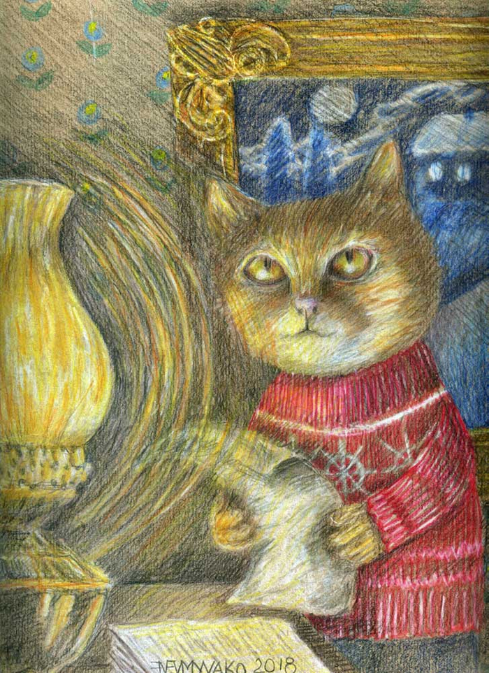 При свете лампы