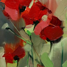 Холст 20*40, масло. «Маки»