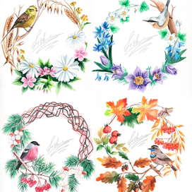 Веночки "Времена года" с птицами