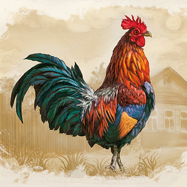 Петух в деревне. Символ 2017 года.