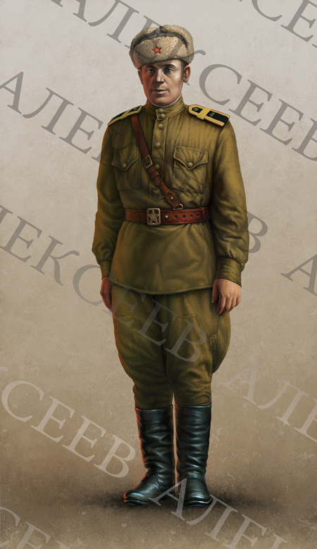 Курсант танкового училища. Иллюстрация для энциклопедии Евгения Дрига  "Униформа АБТВ РККА" 