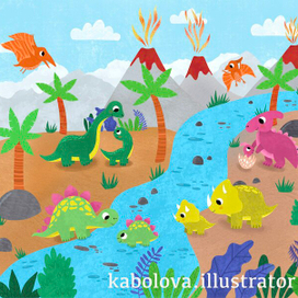 Дикие динозавры, детская иллюстрация