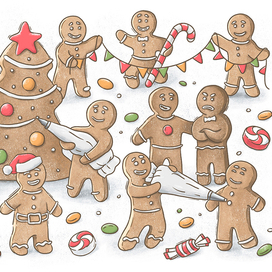 Иллюстрация «Пряничные человечки готовятся к Рождеству»