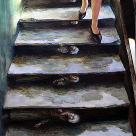 По ступенькам.