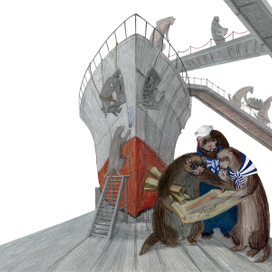 Иллюстрация к произедению Р. Баха "Хорьки-спасатели на море"