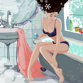 Небо, самолет, девушка...нет...ванная,  девушка, косметика.