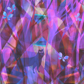 Кошка, которая ловит все, что летает. Иллюстрация. Цифровая живопись