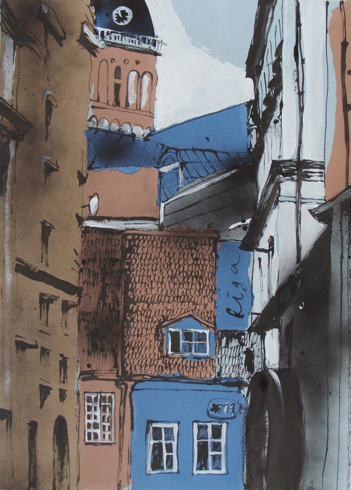 Прибалтийский альбом №2.Лист 18. Б., тушь, акриловый спрей, гуашь. 40х60