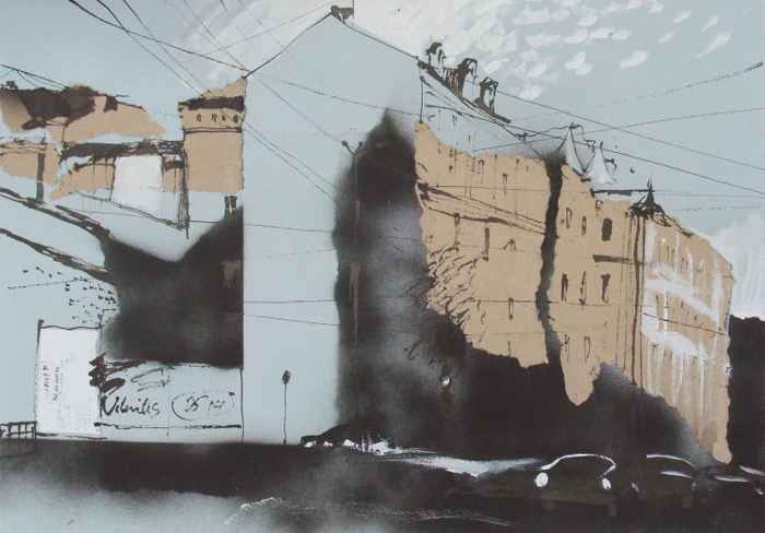 Прибалтийский альбом №2. Лист 5. Б., тушь, акриловый спрей, гуашь. 40х60