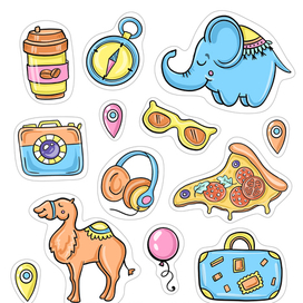 Стикеры к раскраске про путешествия