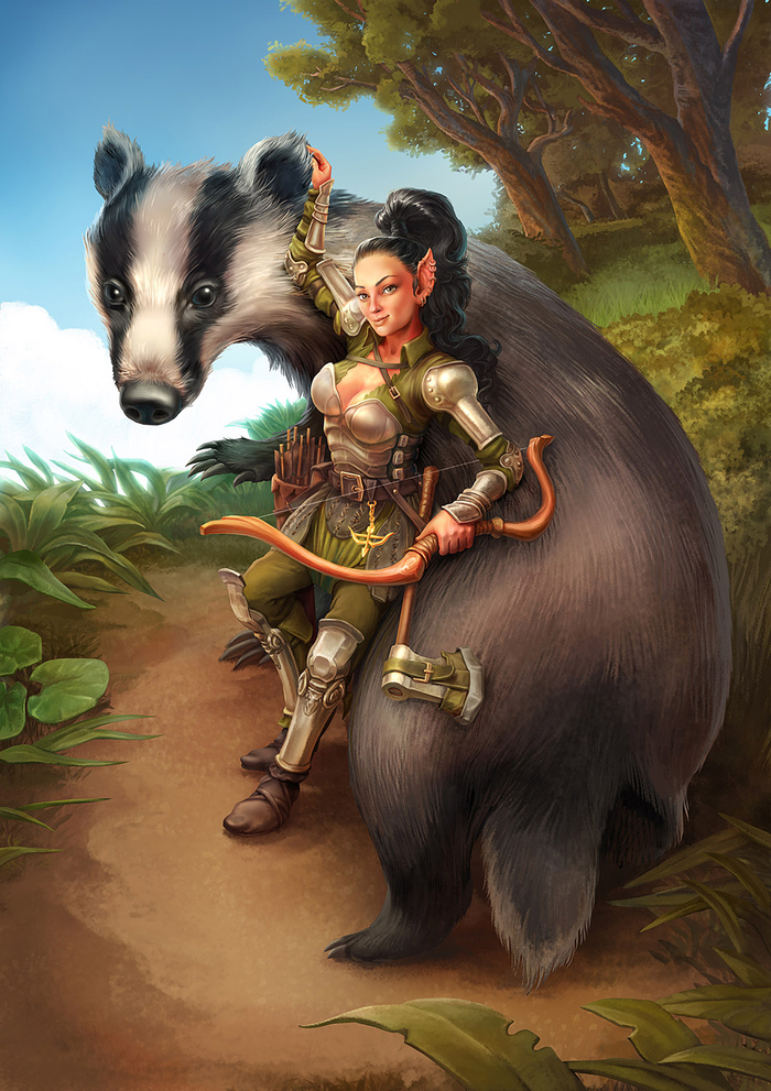 Девушка-халфлинг с барсуком