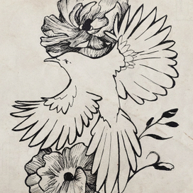 птица и цветы