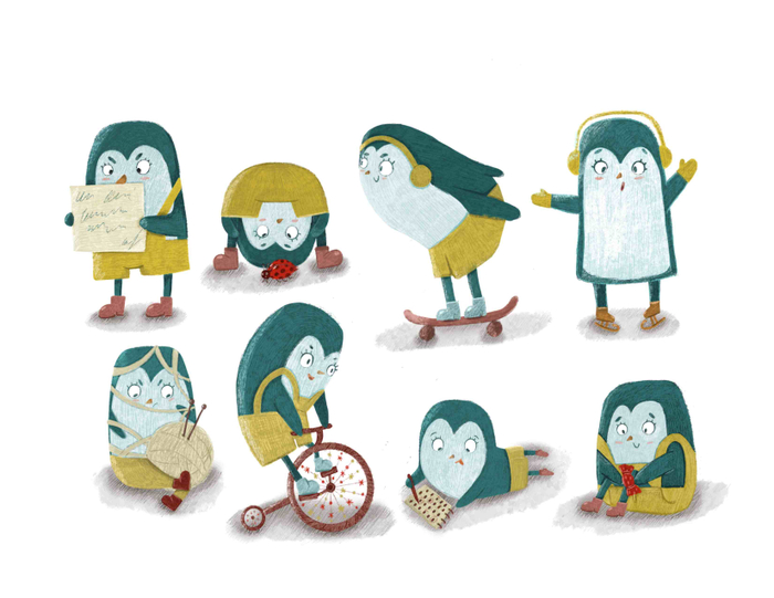 Набор с персонажами - пингвинами. Детская иллюстрация