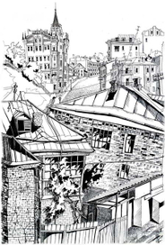  "На задворках"  40х60см, бумага, тушь, перо, 2004г.