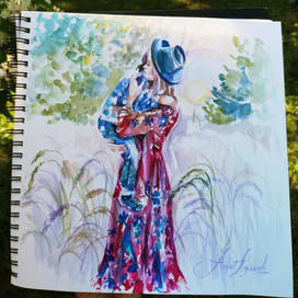 Бохо мама иллюстрация на бумаге