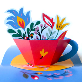 Pop-up открытка "Цветочное чаепитие"
