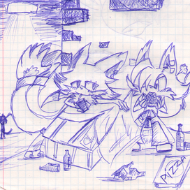 Рисунок ручкой на листке тетрадноm